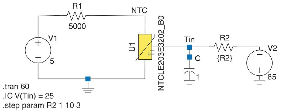 温度由电压驱动的多仿真器NTC热敏电阻器SPICE模型
