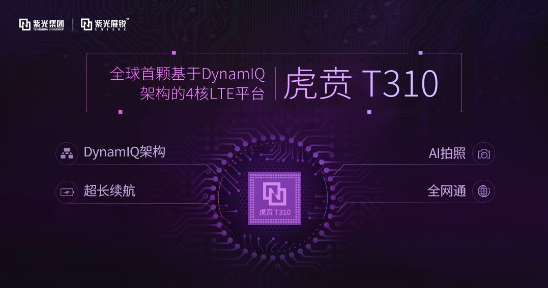 紫光展锐推出全球首款基于DynamIQ架构的4核LTE芯片平台—虎贲T310