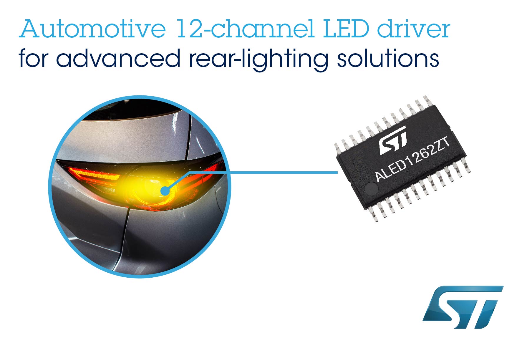 ST推出灵活的车规级12通道LED驱动芯片，简化当下最先进的车灯设计