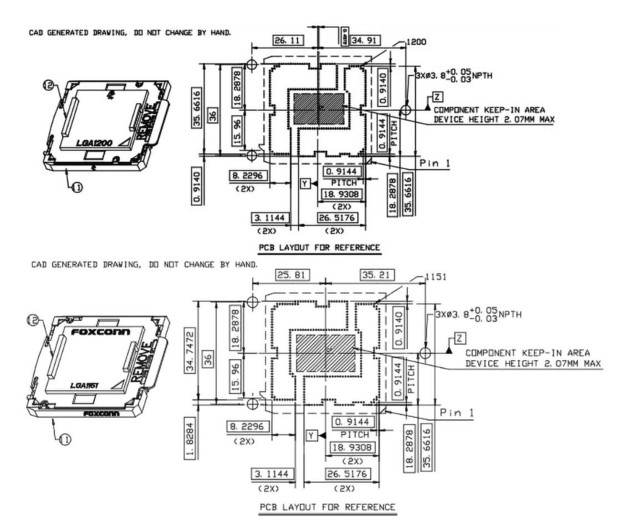 英特尔LGA1200插槽草图  兼容LGA115x散热器