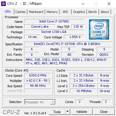 没上液氮 酷睿i7-10700K只用水冷就超频到6.2GHz