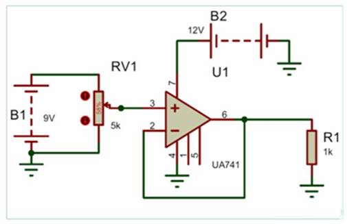 如何使用运算放大器LM741构建一个电压跟随器