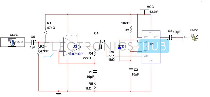 Circuit Diagram of 555 Timer as an Amplifier