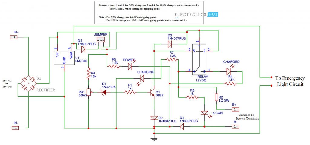 Automatic LED Emergency Light Circuit Battery Charging Circuit