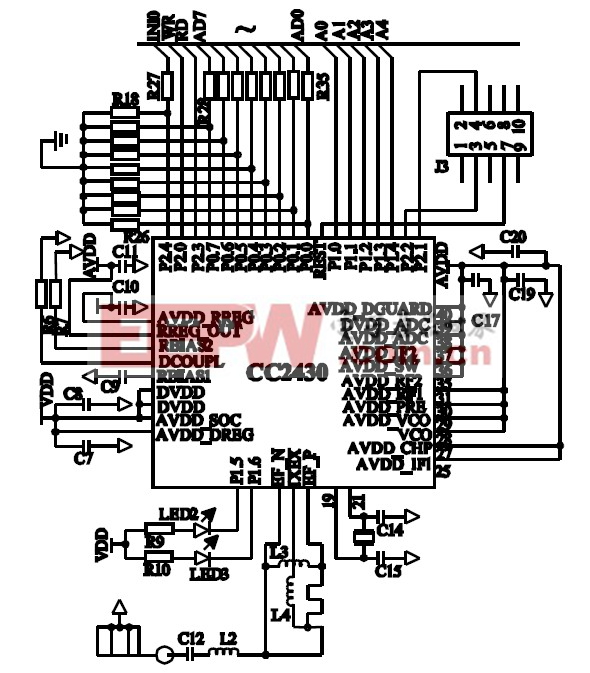 图 6 CC2430 硬件电路图