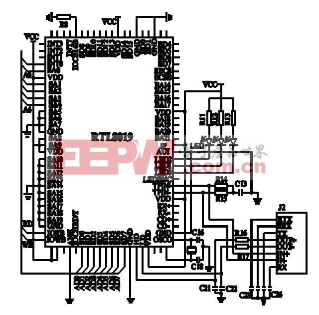 图 7 RTL8019 硬件电路图