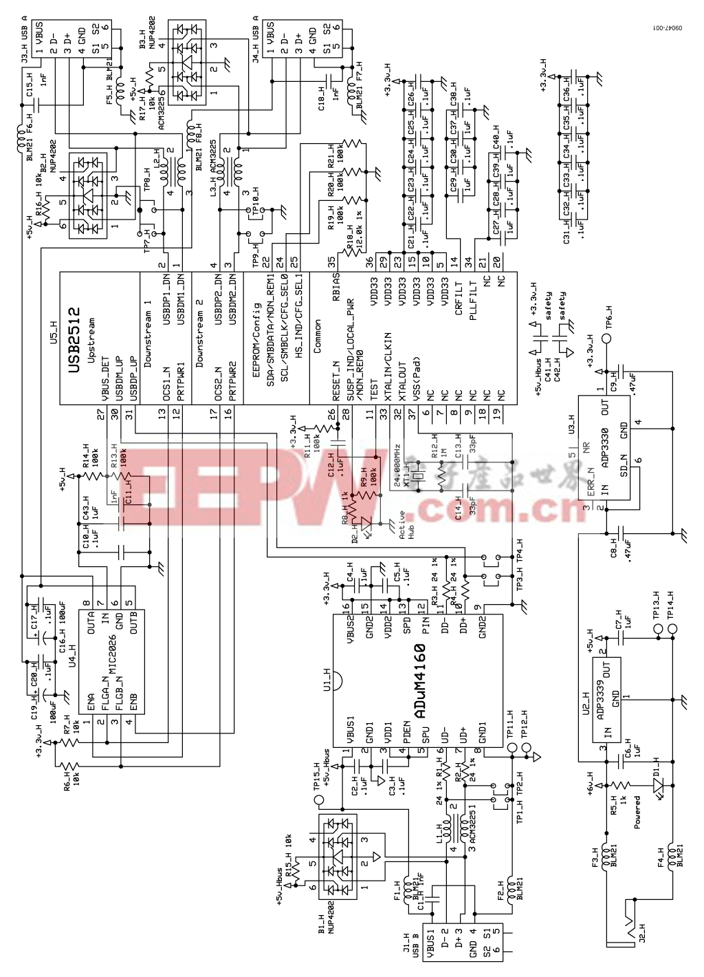 通用串行总线(USB)集线器隔离器电路 www.elecfans.com