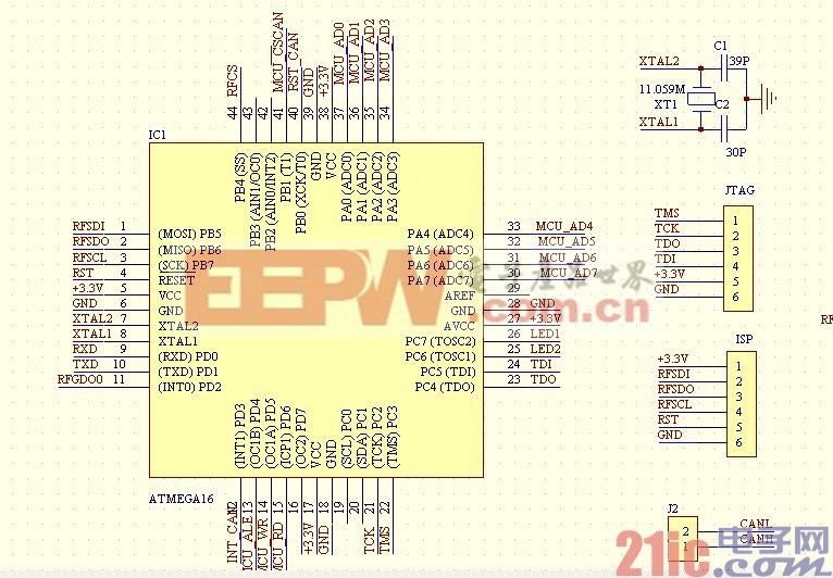 CC1101RF电路 SJA1000CAN电路 mega16MCU电路