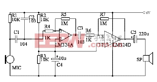 用四运放LM324制作高灵敏度声音探听器