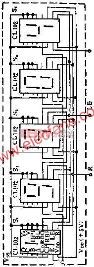 CL102进制计数显示器组成的五位数码显示器线图  www.elecfans.com