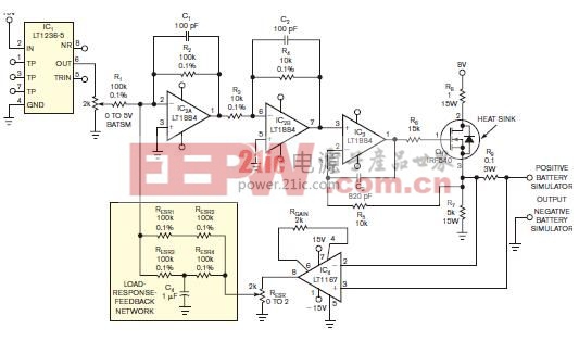 该模拟电路可表示多种电池的负载响应