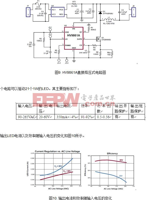 采用高压降压芯片HV9861A作为恒流驱动源的LED吸顶灯