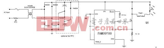 图6. 采用美国PAM公司的PAM99700的高压Buck的电路图。