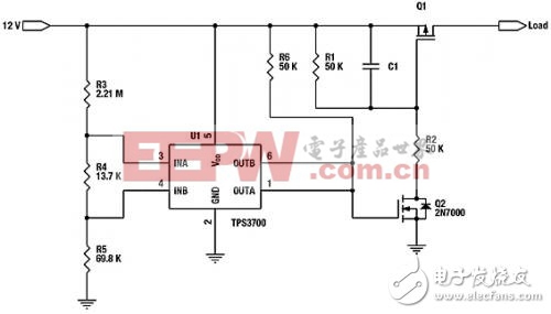 图2.采用TPS3700作为AC适配器检测器