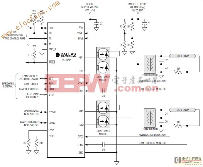 DS3882冷阴极荧光灯CCFL控制器