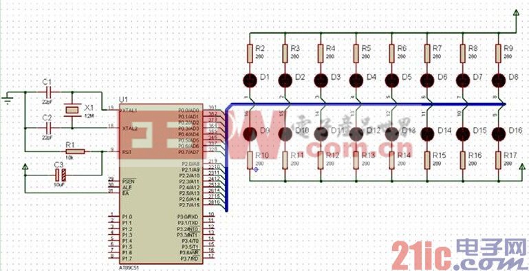 单片机C语言编程：TIMER0 控制流水灯