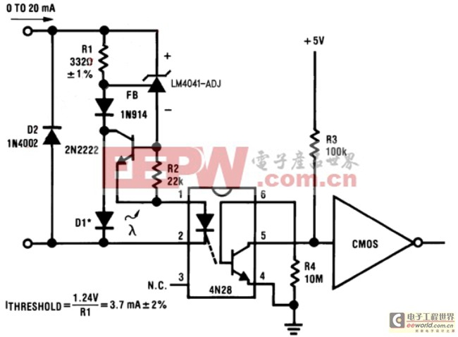 图中的LM4041-ADJ可用来实现电流判断功能