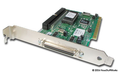 如图所示，SCSI设备通常连接到控制器卡。