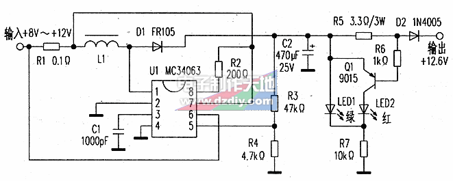 MC34063充电电压变换器电路图MC34063 step-up converter