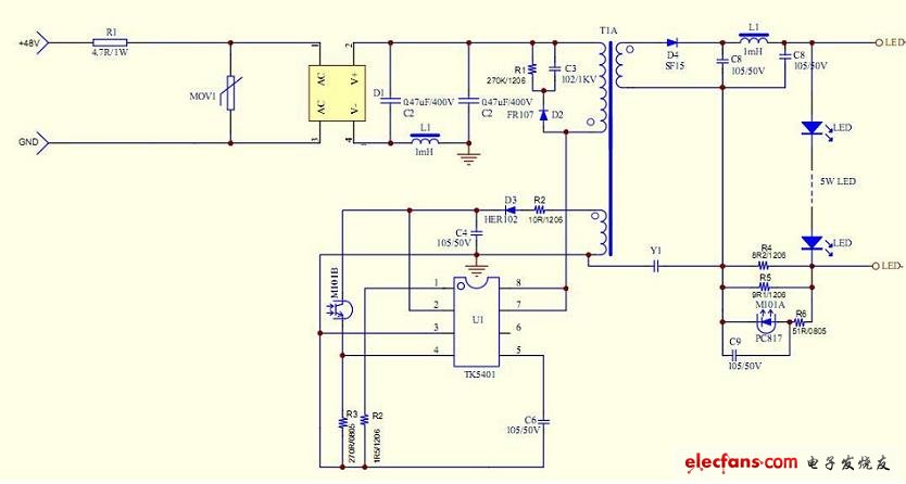 5W的LED驱动电源原理图