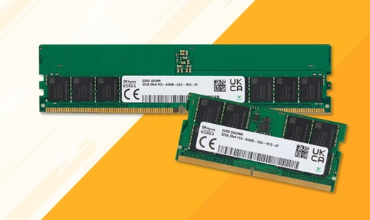SK하이닉스의 DDR5 6400Mbps 속도의 32GB UDIMM(위)와 SODIMM.    SK하이닉스 제공