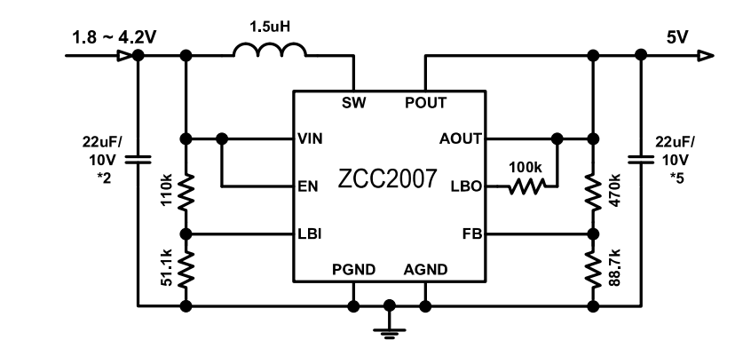 ZCC2007--1.8V 同步升压到5V，工作电流5A，替代SY7066