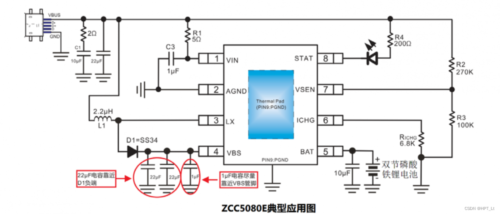 5V升压型双节锂电池高效充电管理IC-ZCC5080E