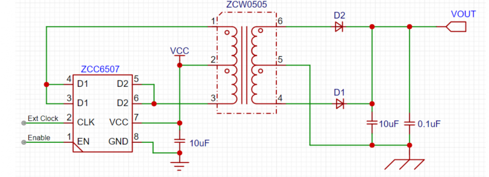 ZCC6507 隔离式电源的低噪声 1.5 A 变压器驱动器，内置80V耐压MOS