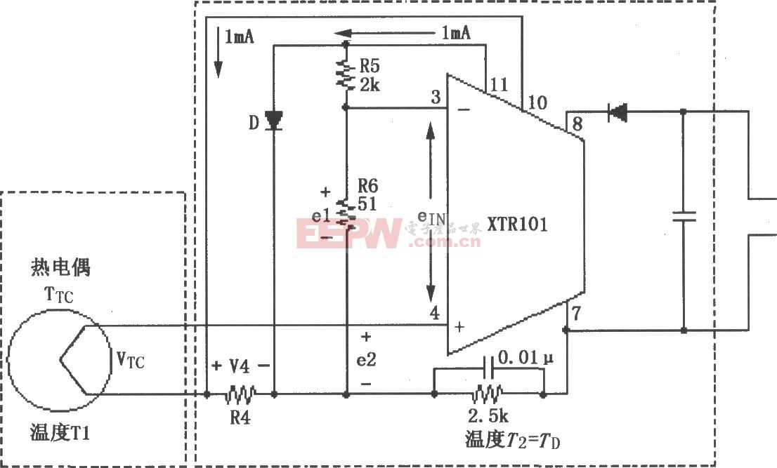 XTR101热电偶输入电路图