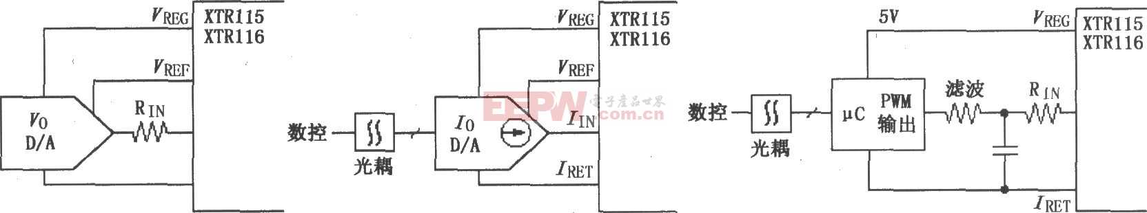 XTR115/116采用数控方法的电路图