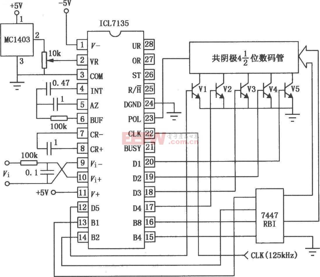 ICL7135 41/2位A／D转换器的典型应用电路