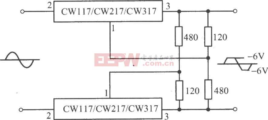 CW117／CW217／CW317构成的交流峰值削波电路图