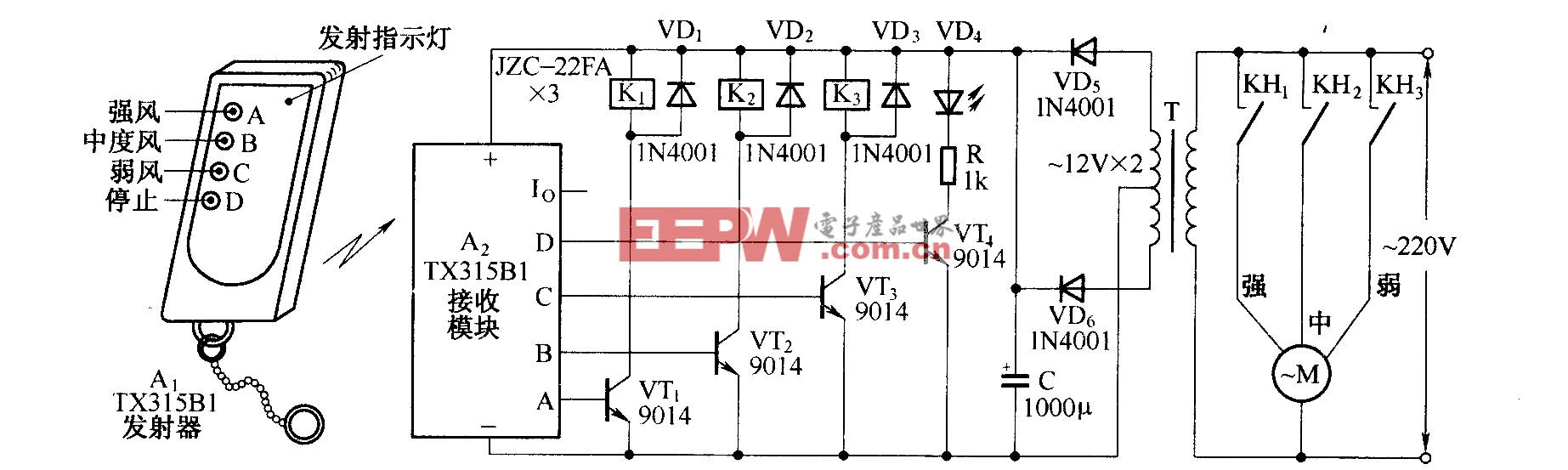 电风扇遥控调速电路(TX315B1)