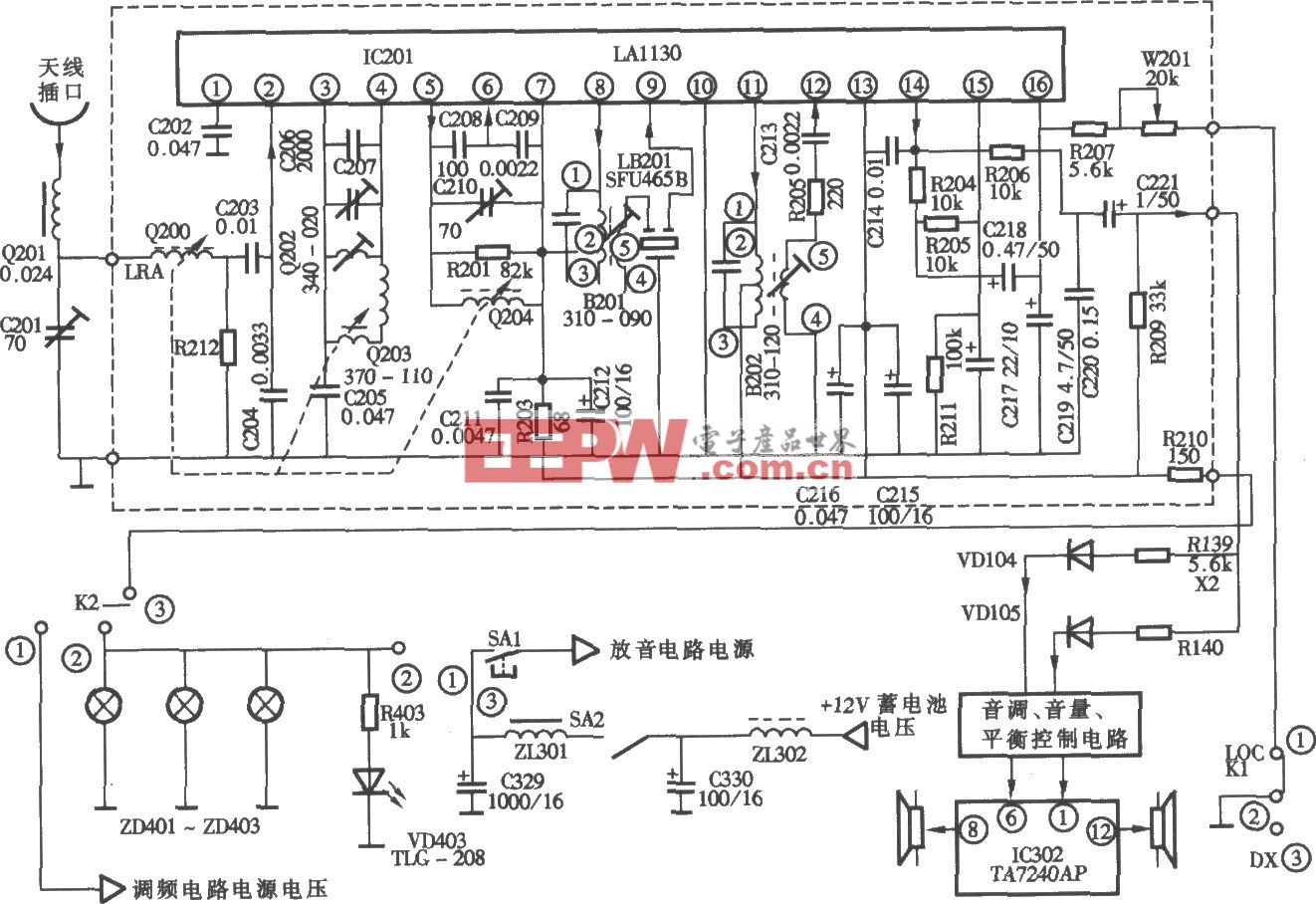 桑塔纳轿车配置凯歌牌4820C型汽车音响调幅收音电路