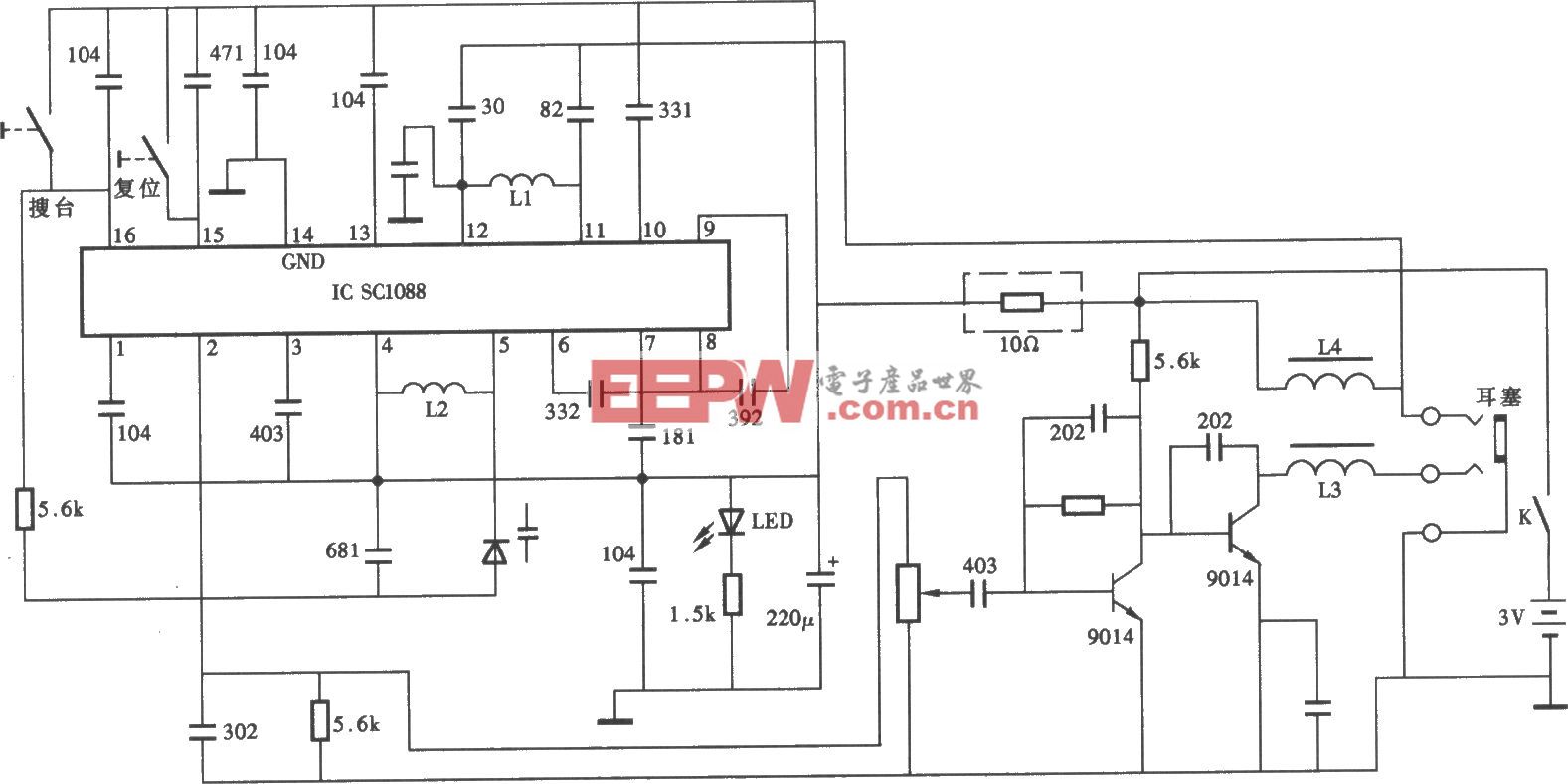 采用SCl088的无线耳机电路