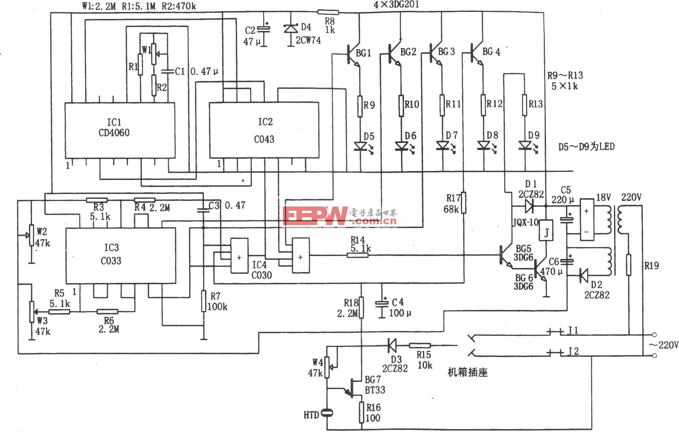 五功能电冰箱保护器(CD4060、C043、C033)