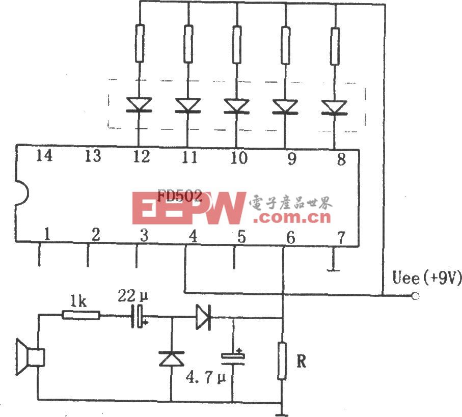 用五位LED显示器做音响功率指示电路(FD502)