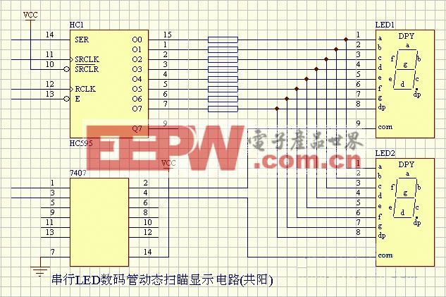 LED-串行LED数码管动态扫描显示电路（共阳）