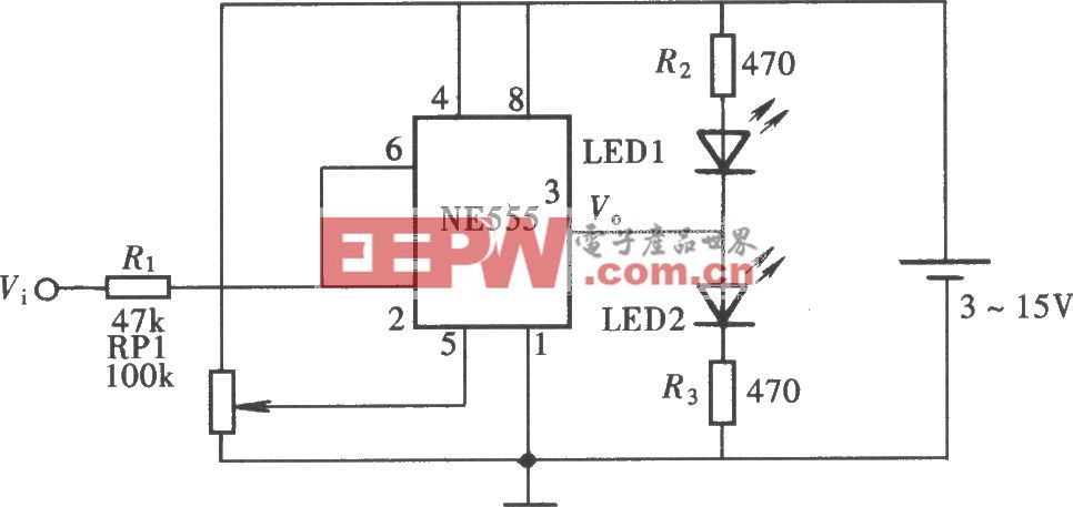 用NE555电路组成的发光显示型逻辑笔