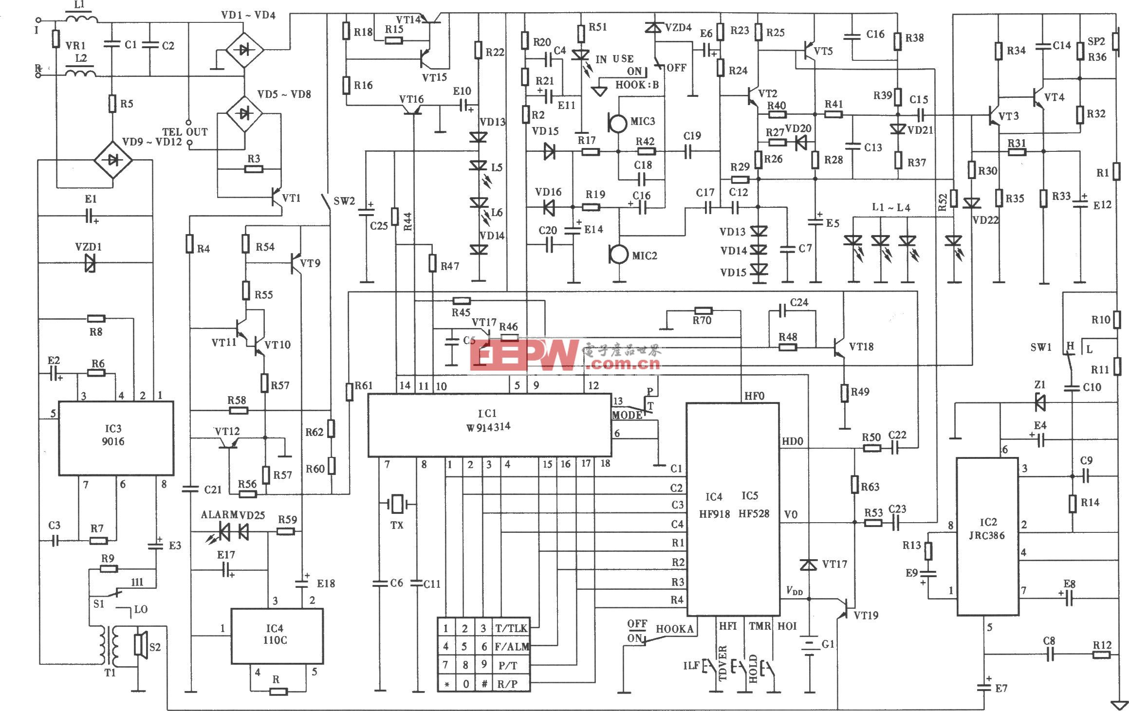 HA9999(22)P/TSDL-IED型电话机电路