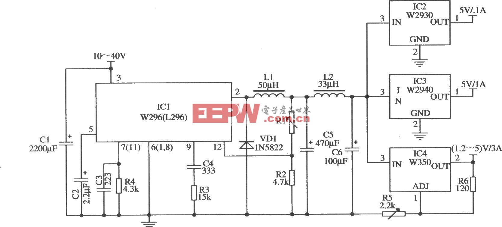 采用W296作预稳压电源的应用电路