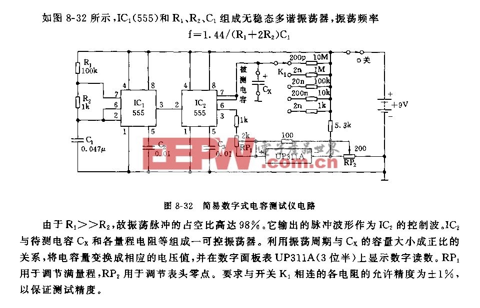 555简易数字式电容测试仪电路