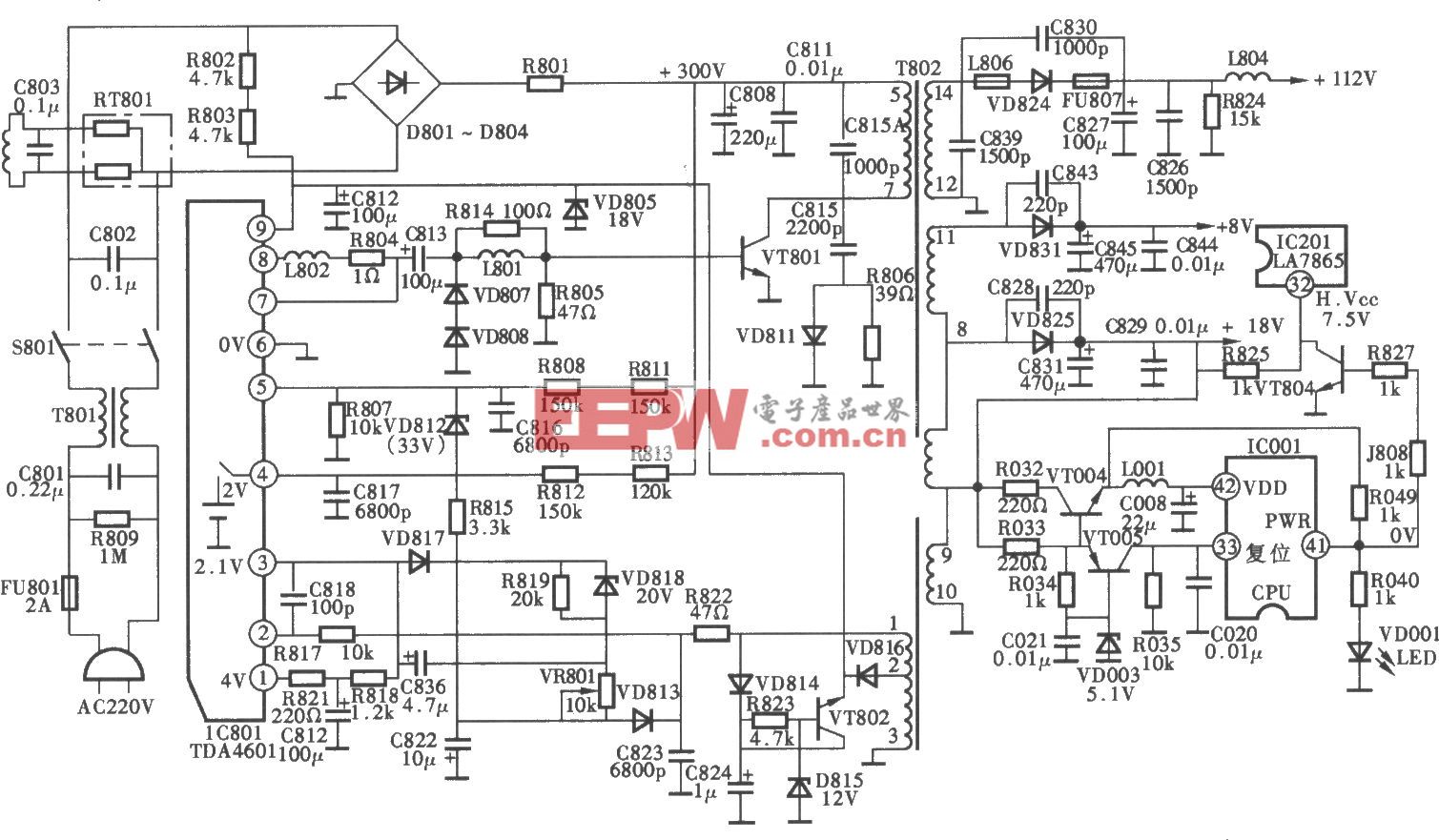 TCL2129型彩电开关电源(TDA4601) 电路