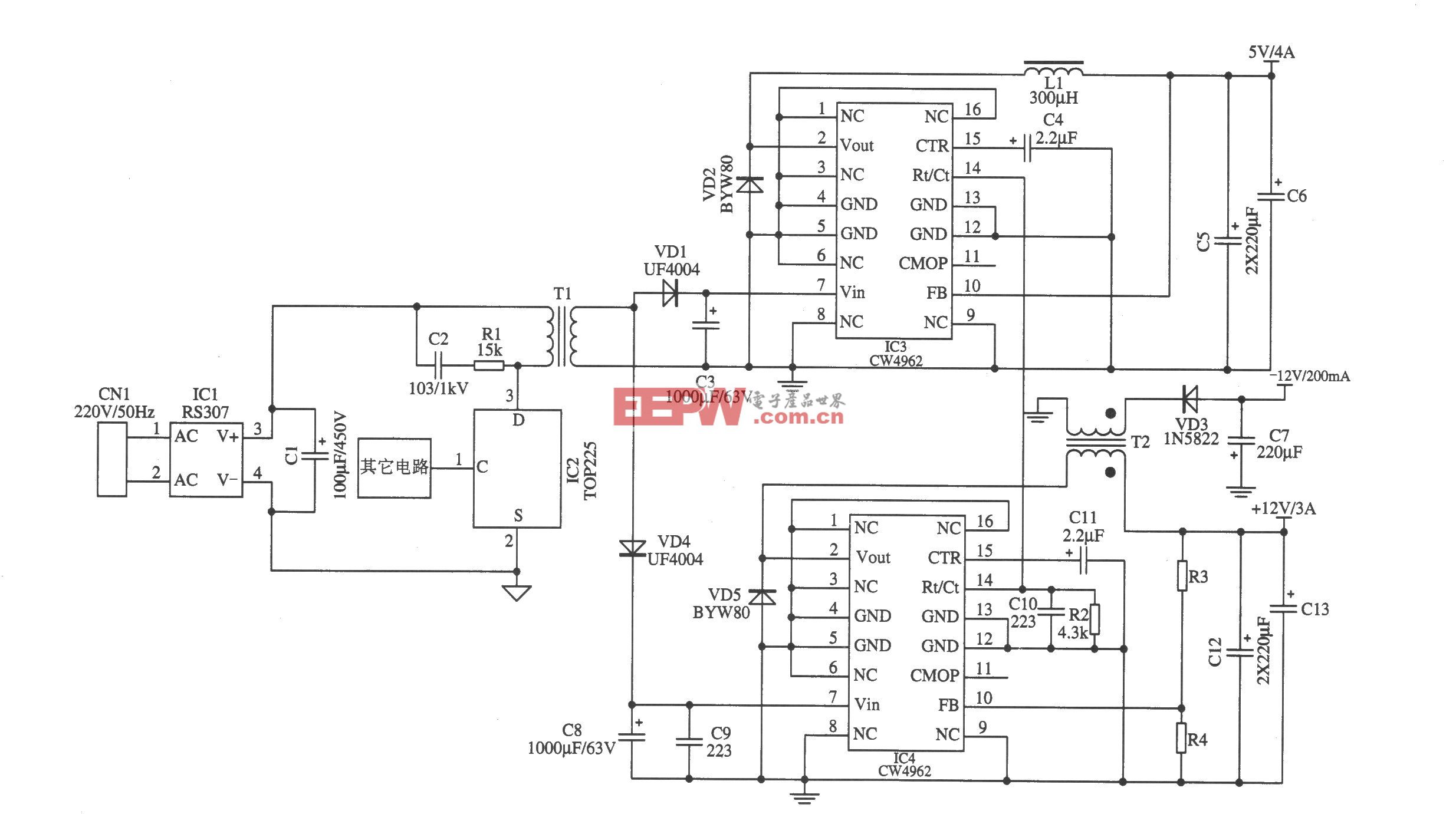 CW4962构成的开关电源降压后作为前级输入电源(1)