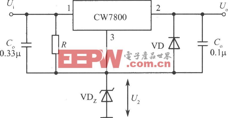 CW7800构成的集成稳压器的升压电路之二