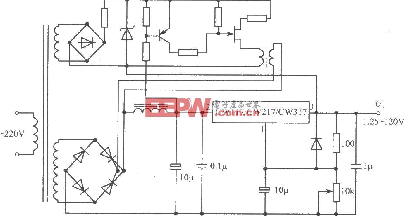 CW117/CW217/CW317构成的1.25～120V可调集成稳压电源