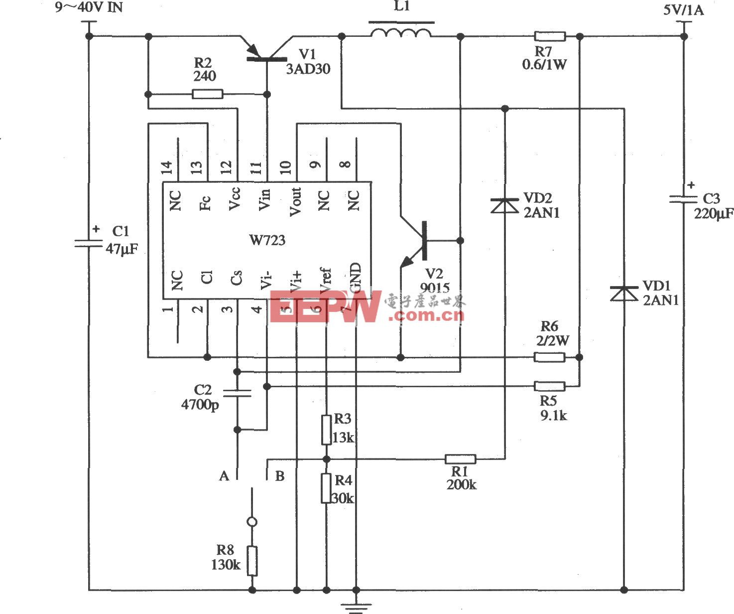 由W723组成的开关稳压器应用电路