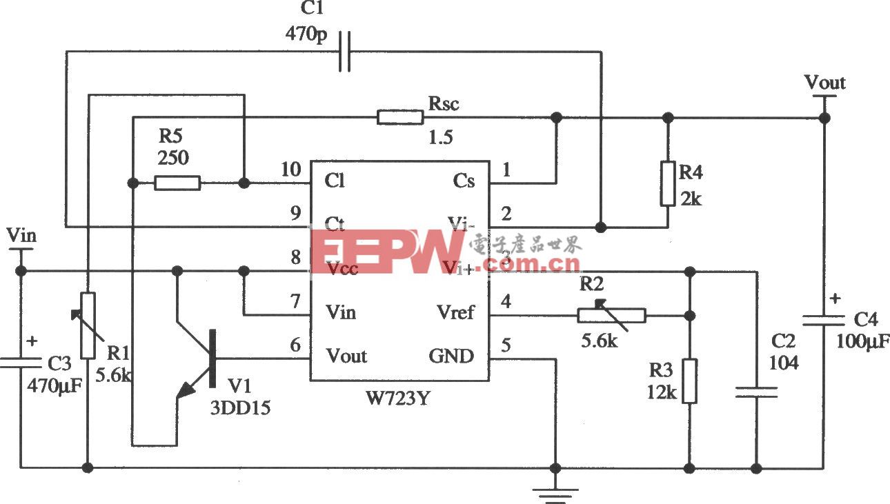 W723的低电压限流扩流应用电路