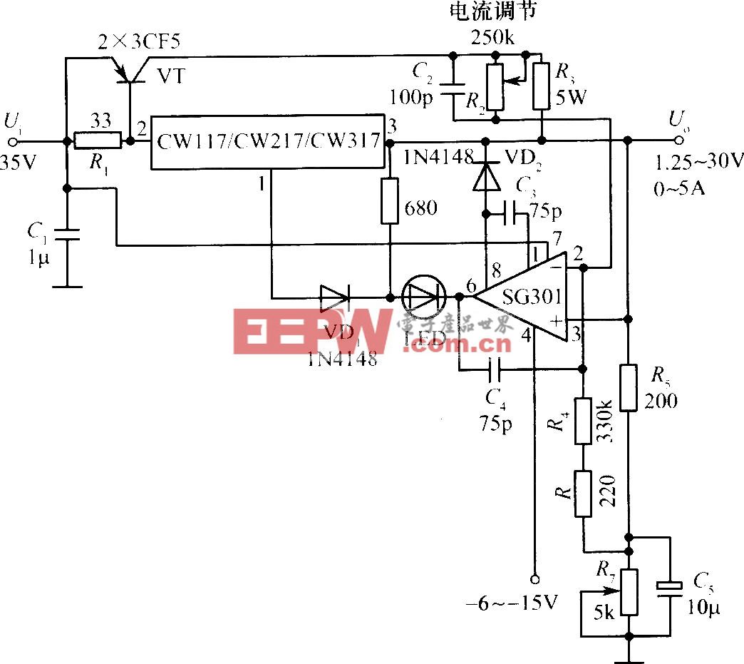 CW117／CW217／CW317构成的恒压／恒流电源的原理图