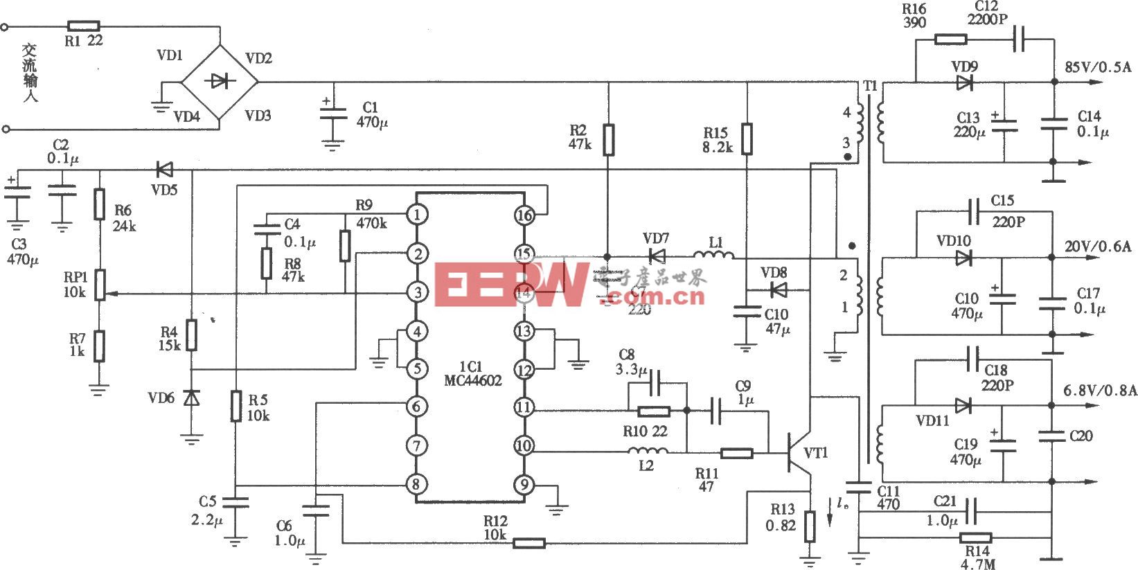 MCl401型彩显开关电源(MC44602)电路